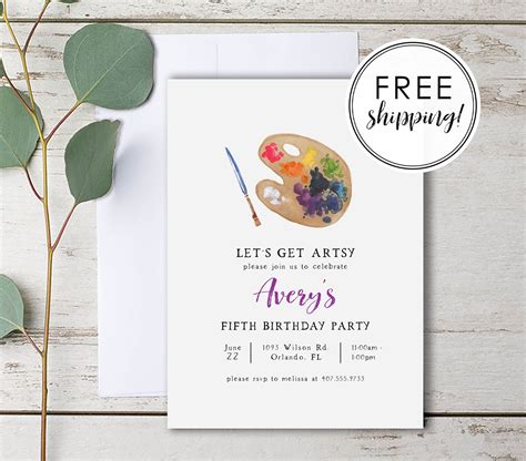 Art Party Birthday Invitation Lets Get Artsy Painting Party