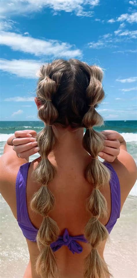 45 Cute Hairstyles For Summer And Beach Days Beach Hair Double Bubble Braids