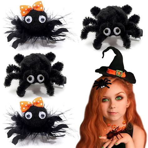 whaline 4 pack halloween spider hair clips cute black spider bow style hairgrips
