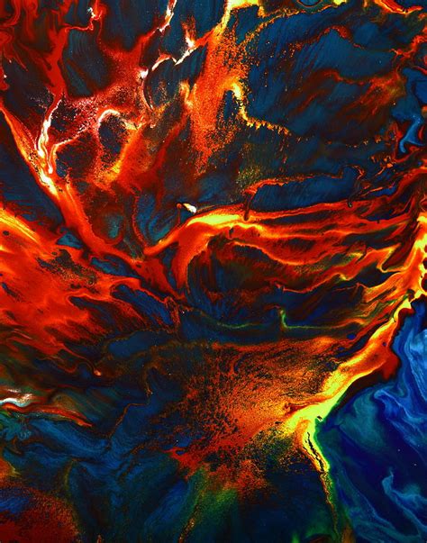 Red Blue Modern Abstract Art Fluid Painting Firestorm By