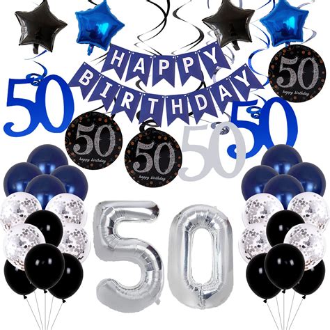 Buy 50th Birthday Decorations For Men Women Navy Blue And Silver 50th