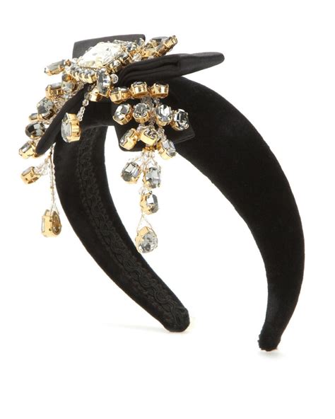 Dolce And Gabbana Black Embellished Velvet Headband Hair Band