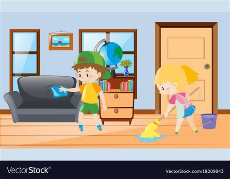 Boy And Girl Cleaning The House Royalty Free Vector Image