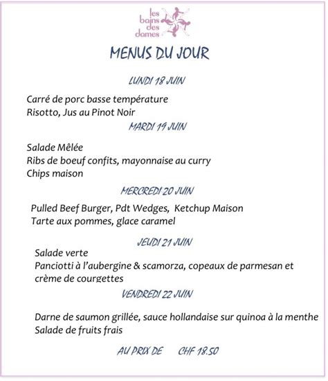Menus Du Jour Suggestions Du Chef And Many More