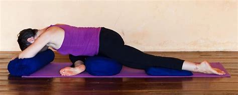 Supported Pigeon With A Bolster Or Block Iyengar Yoga Yin Yoga