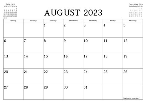 August 2023 Calendar A4 Get Calendar 2023 Update