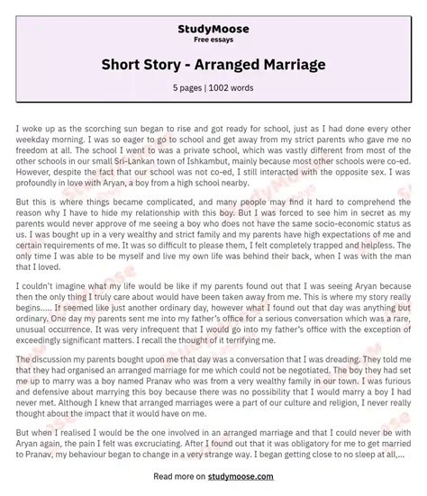 Short Story Arranged Marriage Free Essay Example
