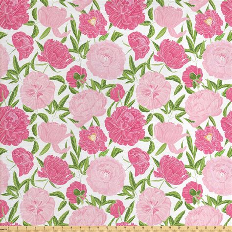 Peony Fabric By The Yard Continuous Simplistic Romantic Pink Tones