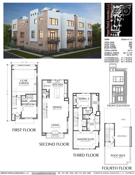 3 12 Story Townhouse Plan E2066 A11 Town House Floor Plan
