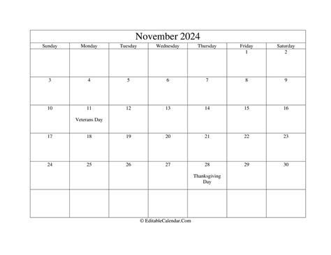 Printable November 2024 Calendar