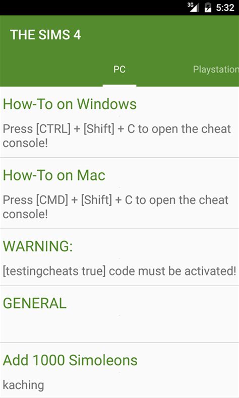 Cheats For The Sims Appstore For Android