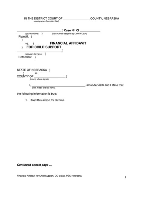 Fillable Financial Affidavit For Child Support Printable Pdf Download