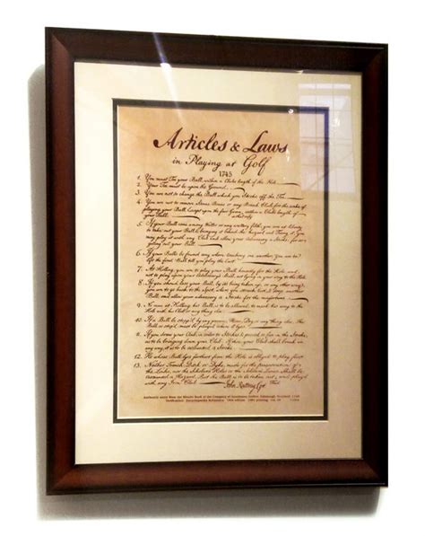 Golf Art The Original Rules Of Golf Circa 1745 Framed Print