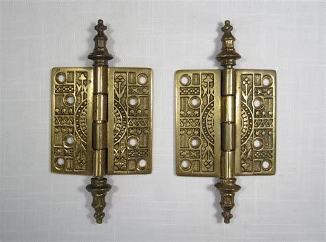 2 Pc Solid Brass Door Hinges Eastlake Victorian 3 12 Vintage Steeple