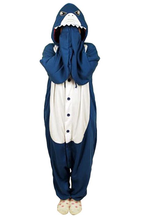 Blue Cute Shark Flannel Womens Jumpsuit Pajamas Costume Animal