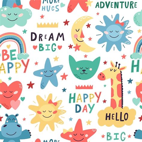 Premium Vector Cute Kids Pattern Childish Design With Cat And