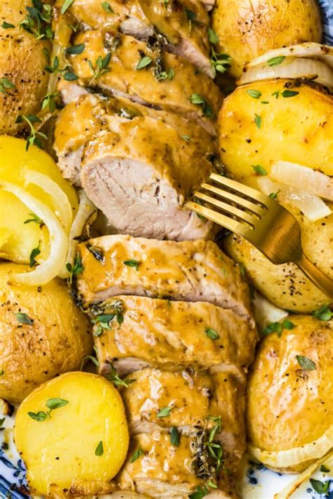 Wash potatoes and if too large, cut to the equivalent of two inch diameter potatoes. Honey Mustard Pork Tenderloin and Potatoes - The Cookie ...