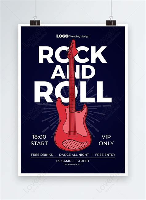 Personalized Simple Rock Music Guitar Music Party Poster Template Image