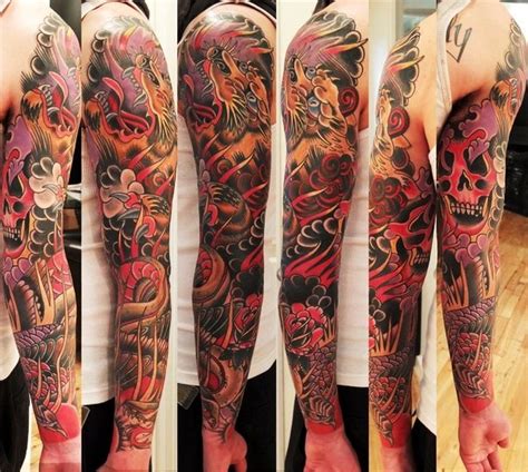 Skull And Tiger Red And Black Tattoo Sleeve Best Tattoo