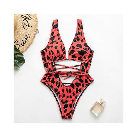 Red Leopard Brazilian Swimsuit One Piece Plus Size Sexy Bikini 2019