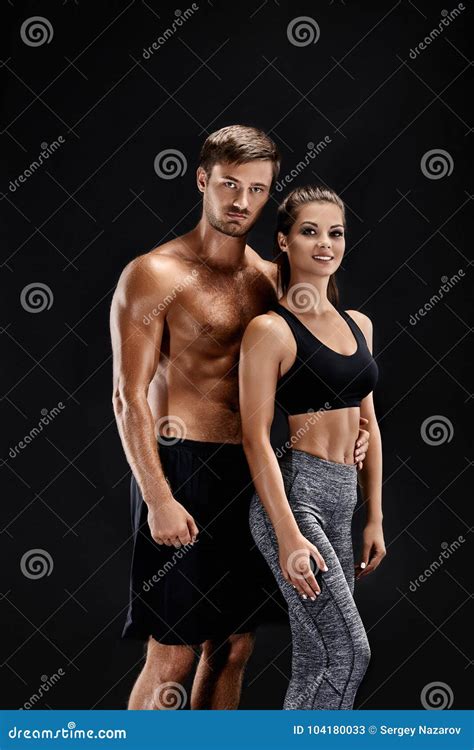 Sport Fitness Workout Concept Fit Couple Strong Muscular Man And