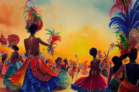 Watercolour Digital Painting Of Rio Carnival In Brazil Biggest