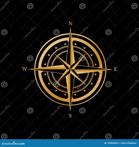 Gold Compass Icon On A Black Background Travel Symbol Stock Vector