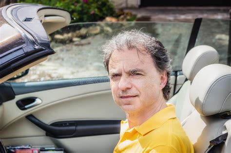 Handsome Middle Aged Man Driving Convertible Car Stock Photos Free