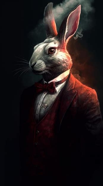 Premium Ai Image A Painting Of A Rabbit Wearing A Suit And A Red Bow Tie