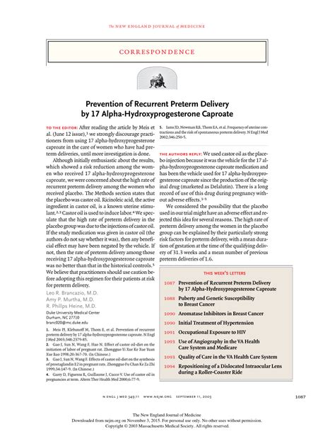 pdf prevention of recurrent preterm delivery by 17 alpha hydroxyprogesterone caproate