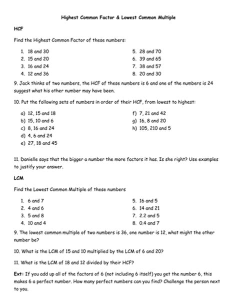Hcf Lcm 3 Numbers Worksheet