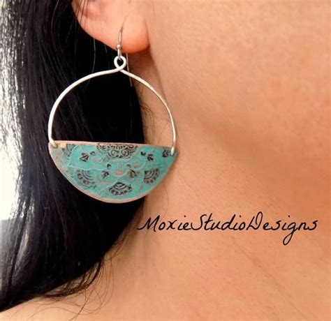 Large Boho Hoop Earringspatina Turquoise Mandala Earrings Etsy Canada