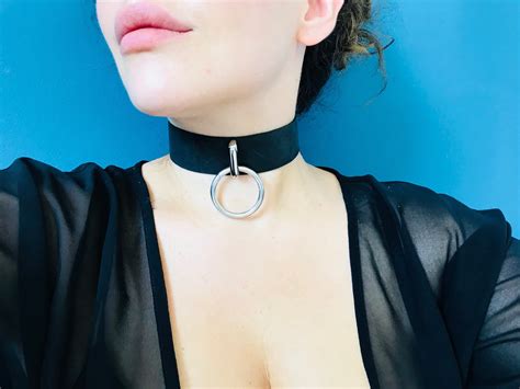 Genuine Leather O Ring Choker Collar Necklace Woman Leather Etsy