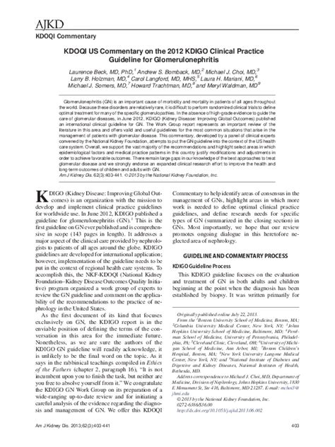 Pdf Kdoqi Us Commentary On The 2012 Kdigo Clinical Practice Guideline