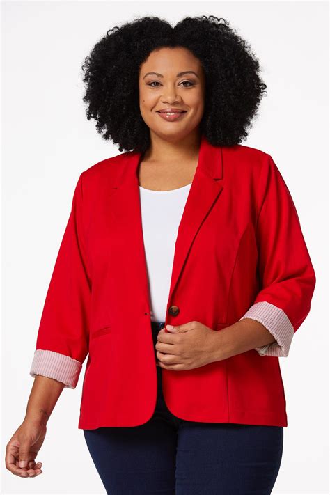 Cato Fashions Cato Plus Size Printed Cuff Ponte Blazer