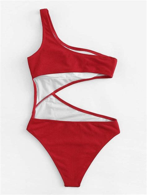 One Shoulder Cutout One Piece Swimsuit Fashion Clothing Accessories