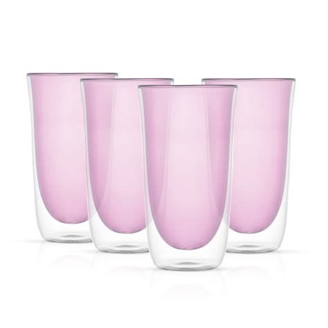 Joyjolt Spike Double Wall Colored Highball Drinking Glasses Tall Glass Tumbler Pink Set Of