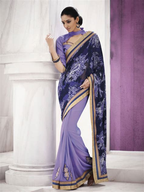 Violet Embroidered Net Saree With Blouse Indian Women Fashions Pvt