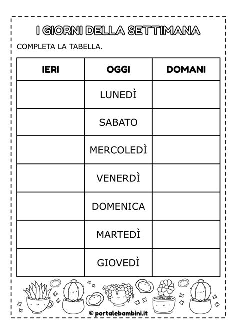 I Giorni Della Settimana Portalebambiniit