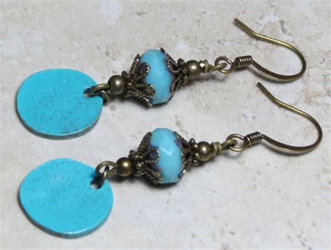 Blue Patina Glass Beaded Dangle Earrings Czech Earrings Drop Etsy