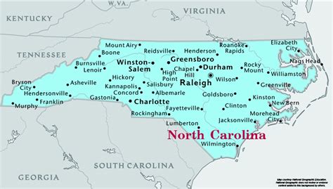 North Carolina Map With Major Cities