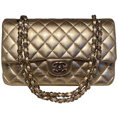 Chanel Gold 10inch 255 Double Flap Classic Shoulder Bag For Sale At