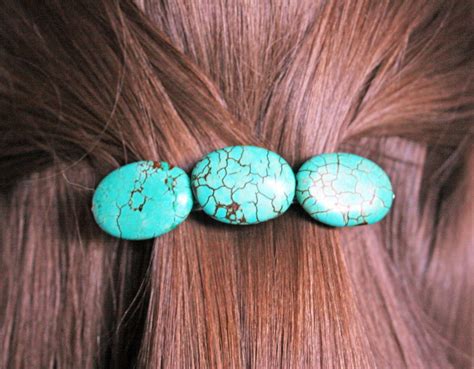 Turquoise Hair Clip Stone Blue Barrette Silver For Her
