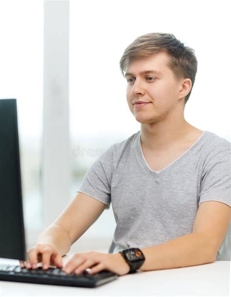 Smiling Student With Computer Stock Image Image Of Friendly Cute