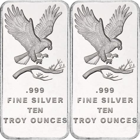 Trademark Bald Eagle 10oz 999 Fine Silver Bar By Silvertowne 2 Piece