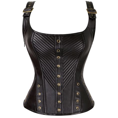 Steampunk Gothic Brown Faux Leather Bustier Corset With Buckles N11226