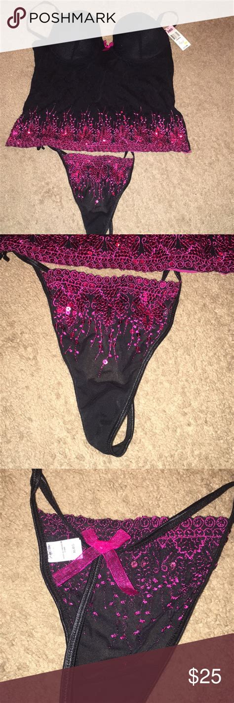 bnwt hot pink and black bra and panty set size xl bra and panty sets