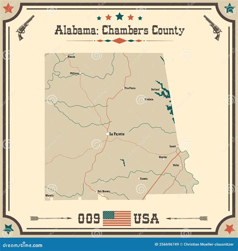 Vintage Map Of Chambers County In Alabama Usa Stock Vector