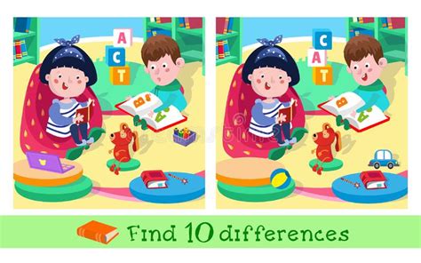 Find 10 Differences Game For Children Vector Color Illustration Cute