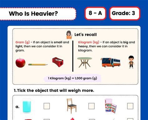 7 Pages Of Printable Who Is Heavier Worksheets For Class 3 Students